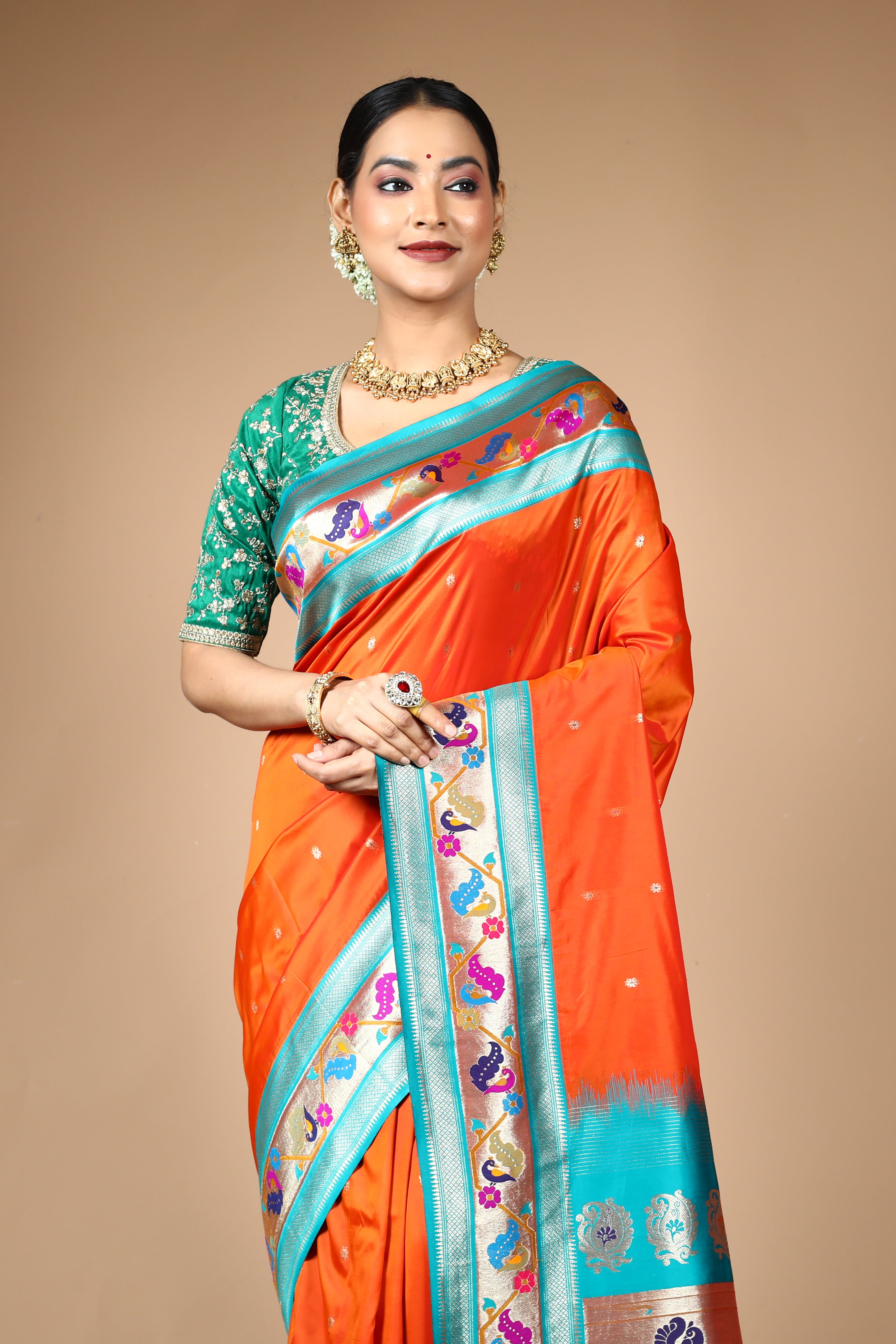 Orange Blended Art Silk Saree