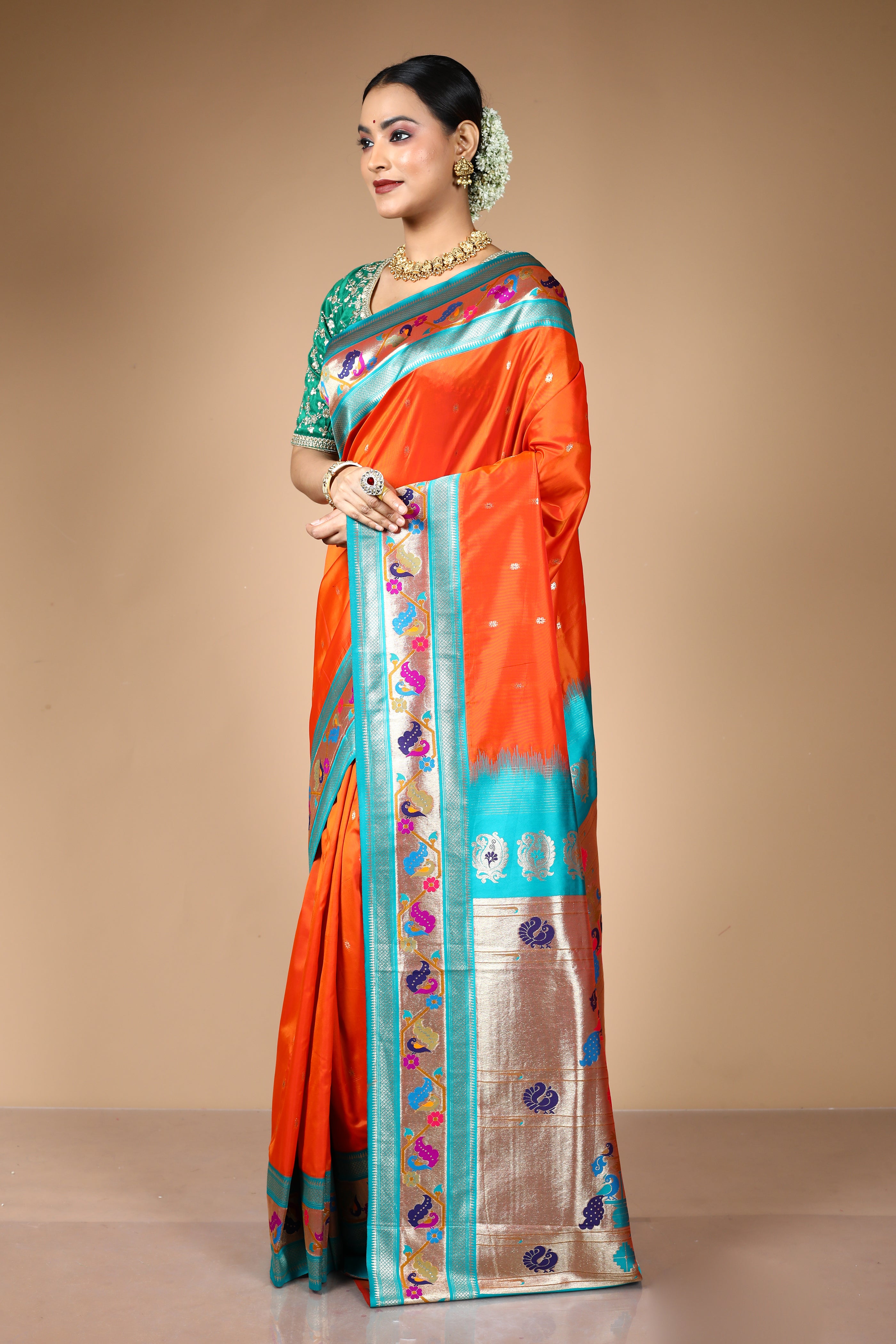 Orange Blended Art Silk Saree