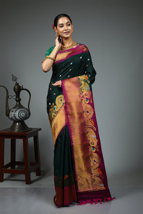 Deep Green Pure Gadwal Saree