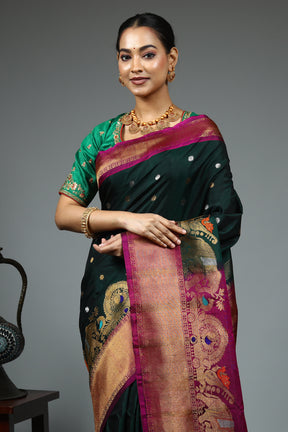 Deep Green Pure Gadwal Saree