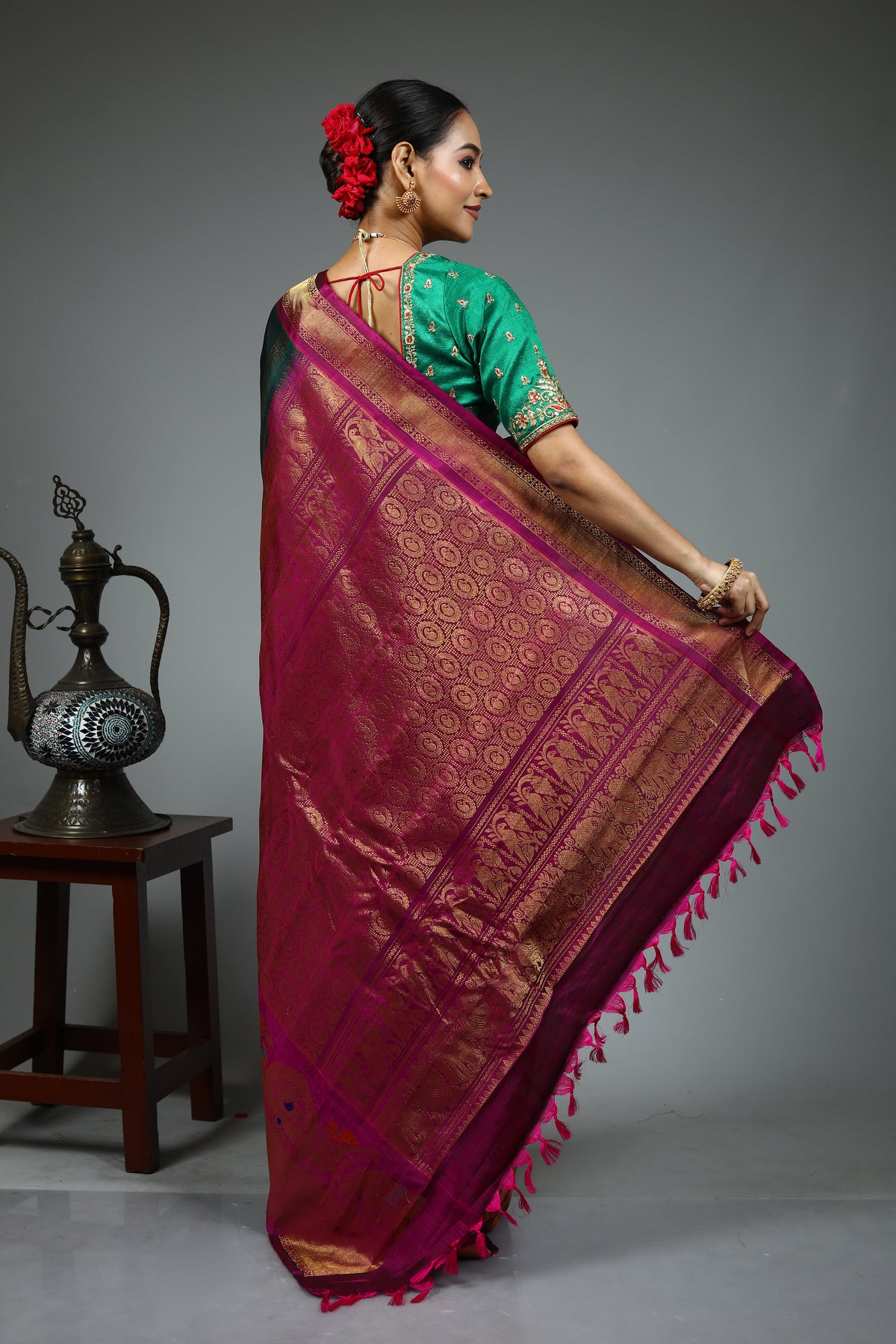 Deep Green Pure Gadwal Saree