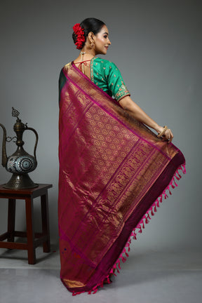 Deep Green Pure Gadwal Saree