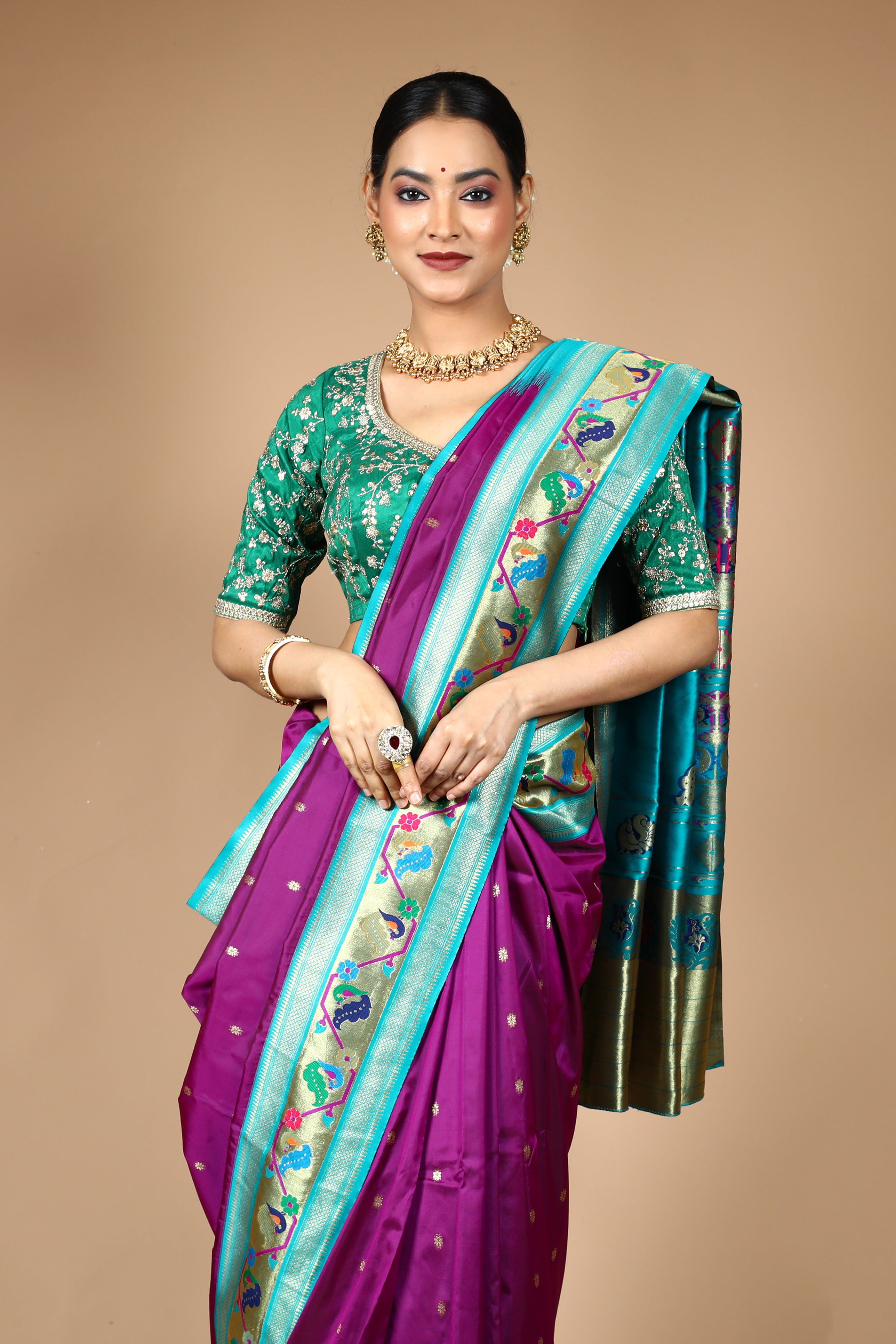 Purple Blended Art Silk Saree