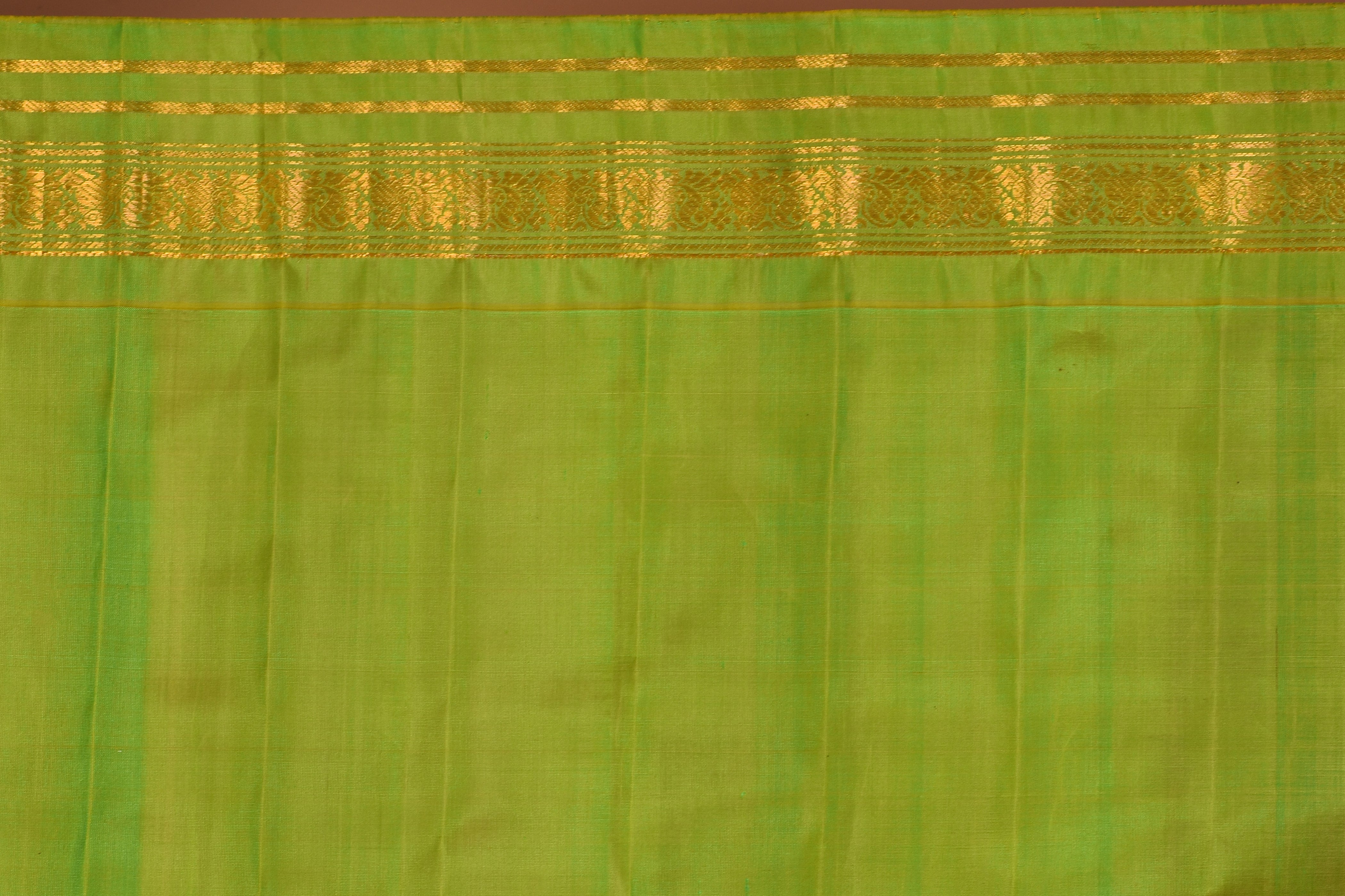 Red Pure Gadwal Saree with Green Borders - Keya Seth Exclusive