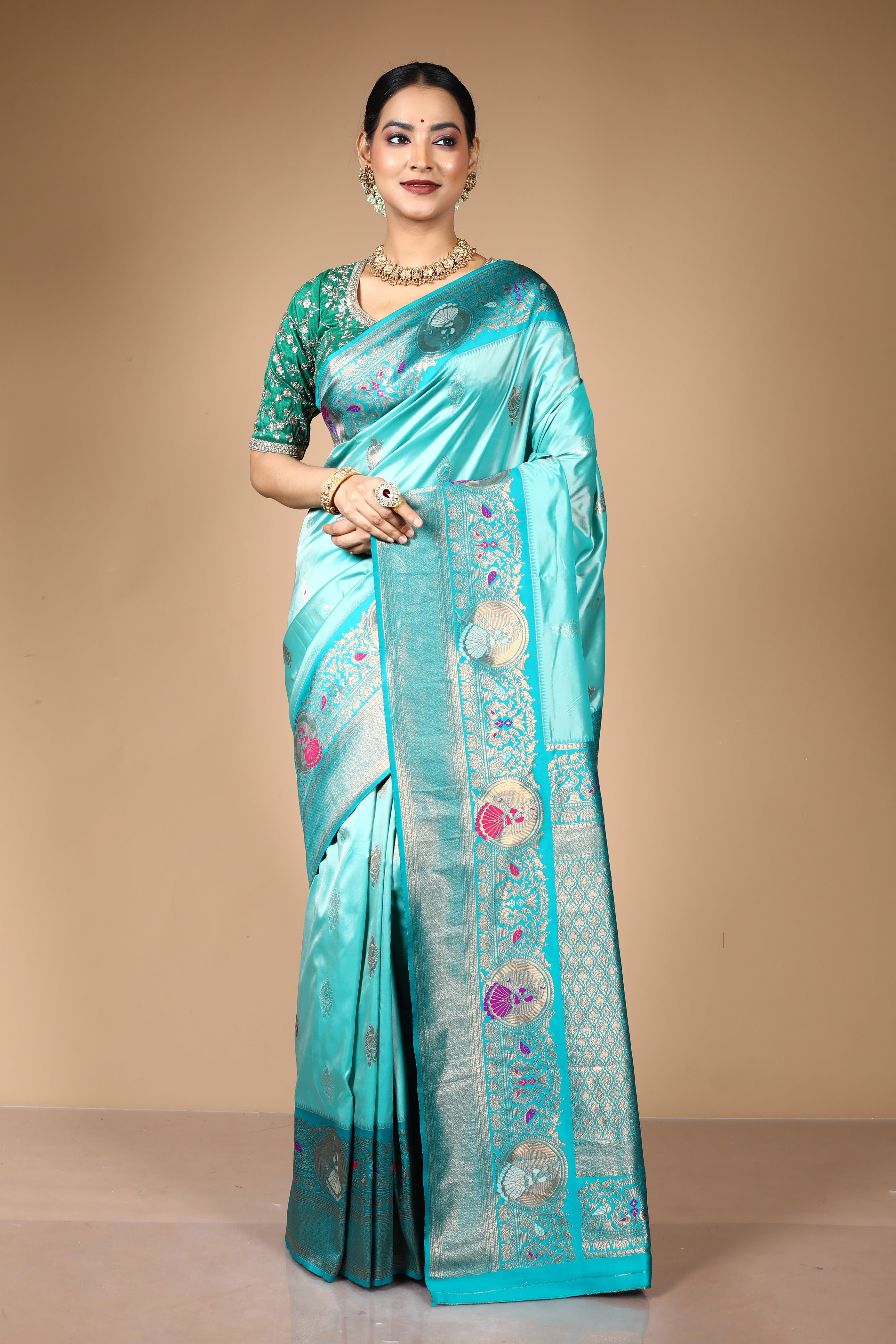 Sea Green Blended Art Silk Saree