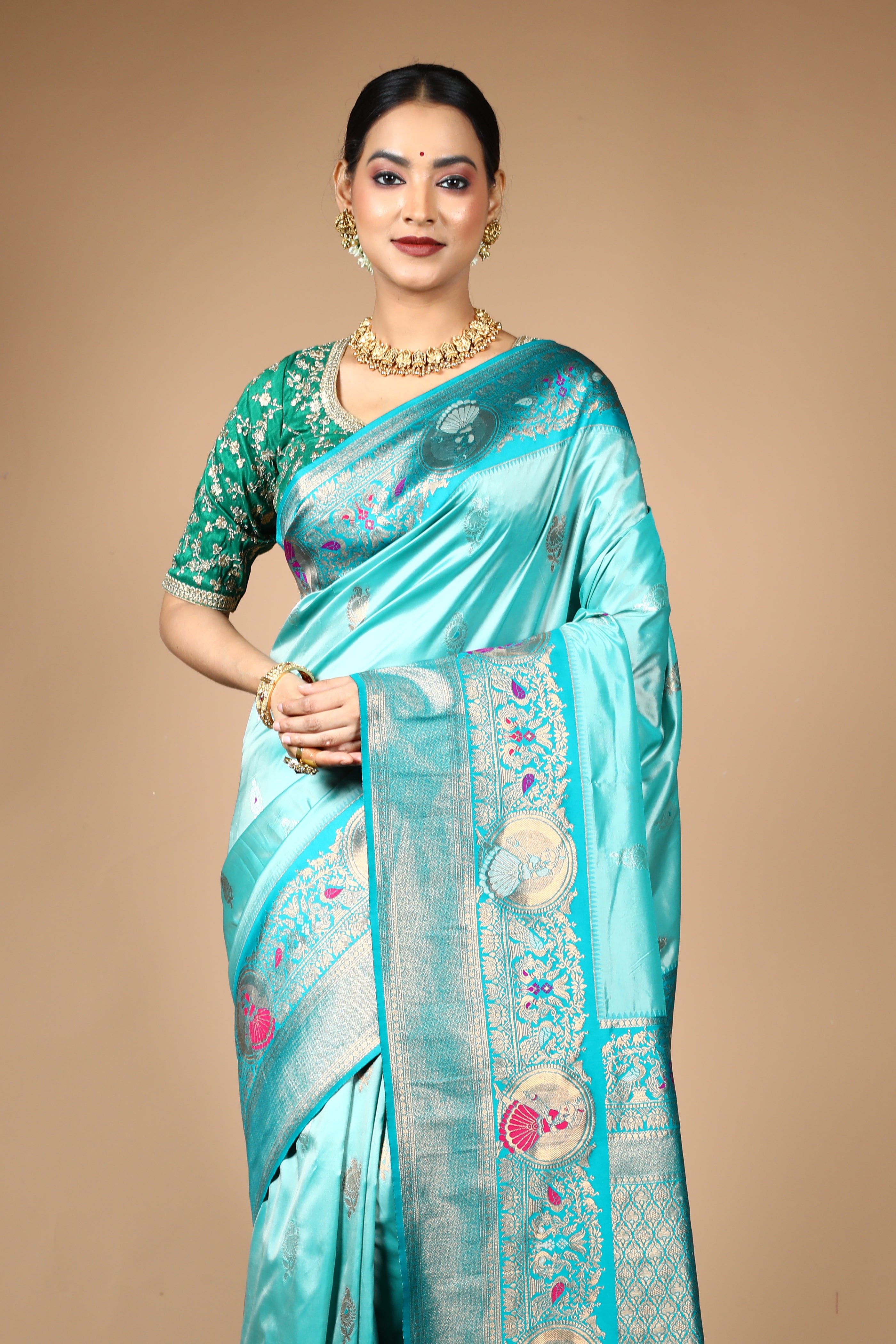 Sea Green Blended Art Silk Saree