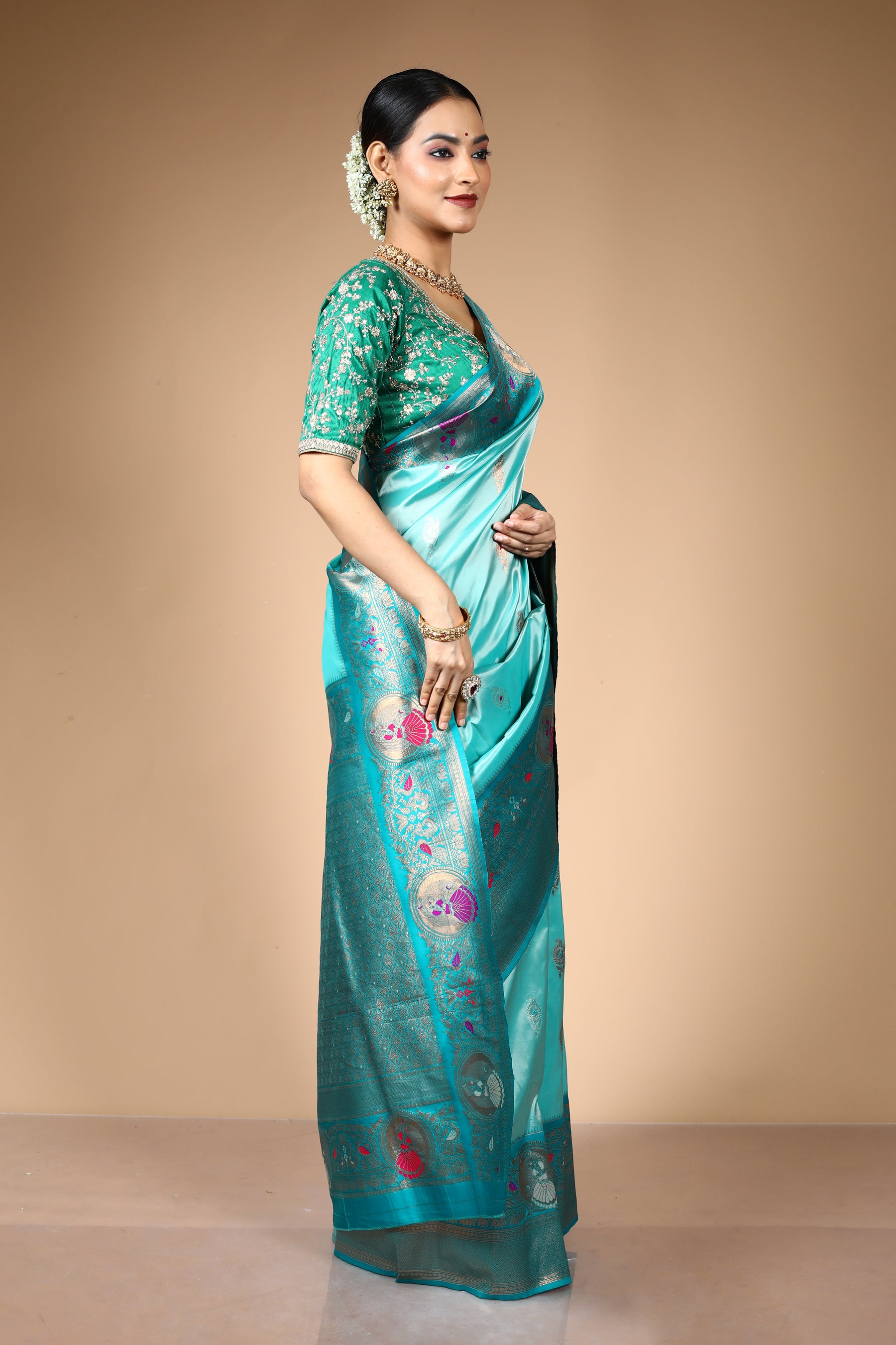 Sea Green Blended Art Silk Saree