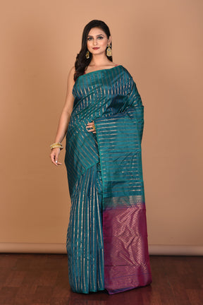 Blue Borderless Blended Kanjivaram Silk Saree with Blouse Piece - Keya Seth Exclusive