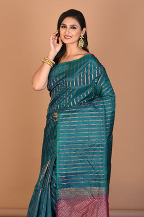 Blue Borderless Blended Kanjivaram Silk Saree with Blouse Piece - Keya Seth Exclusive