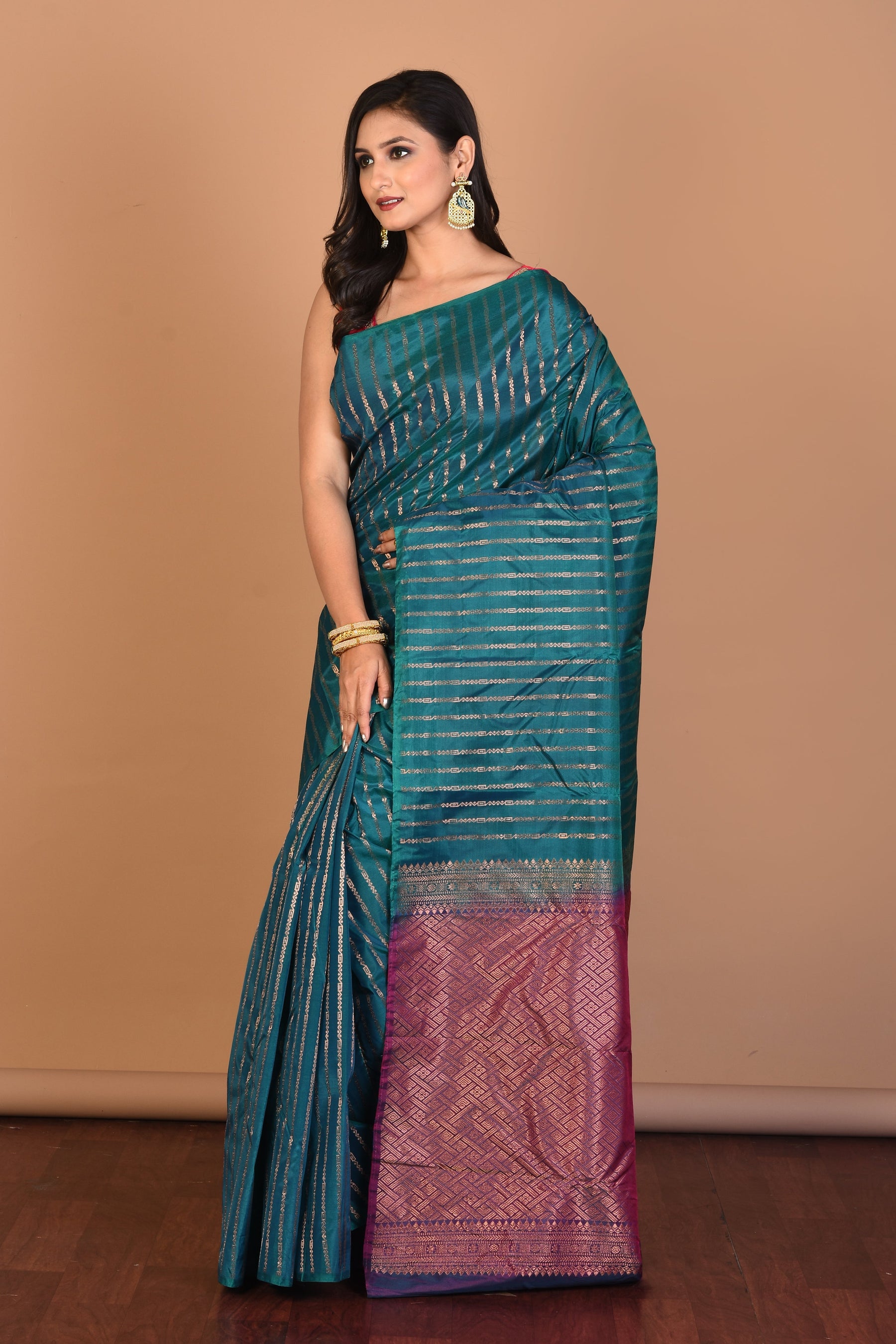 Blue Borderless Blended Kanjivaram Silk Saree with Blouse Piece - Keya Seth Exclusive