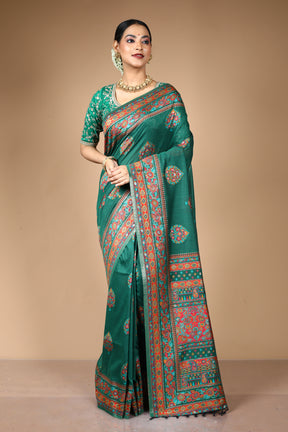 Deep Green Pure Silk With Threadwork
