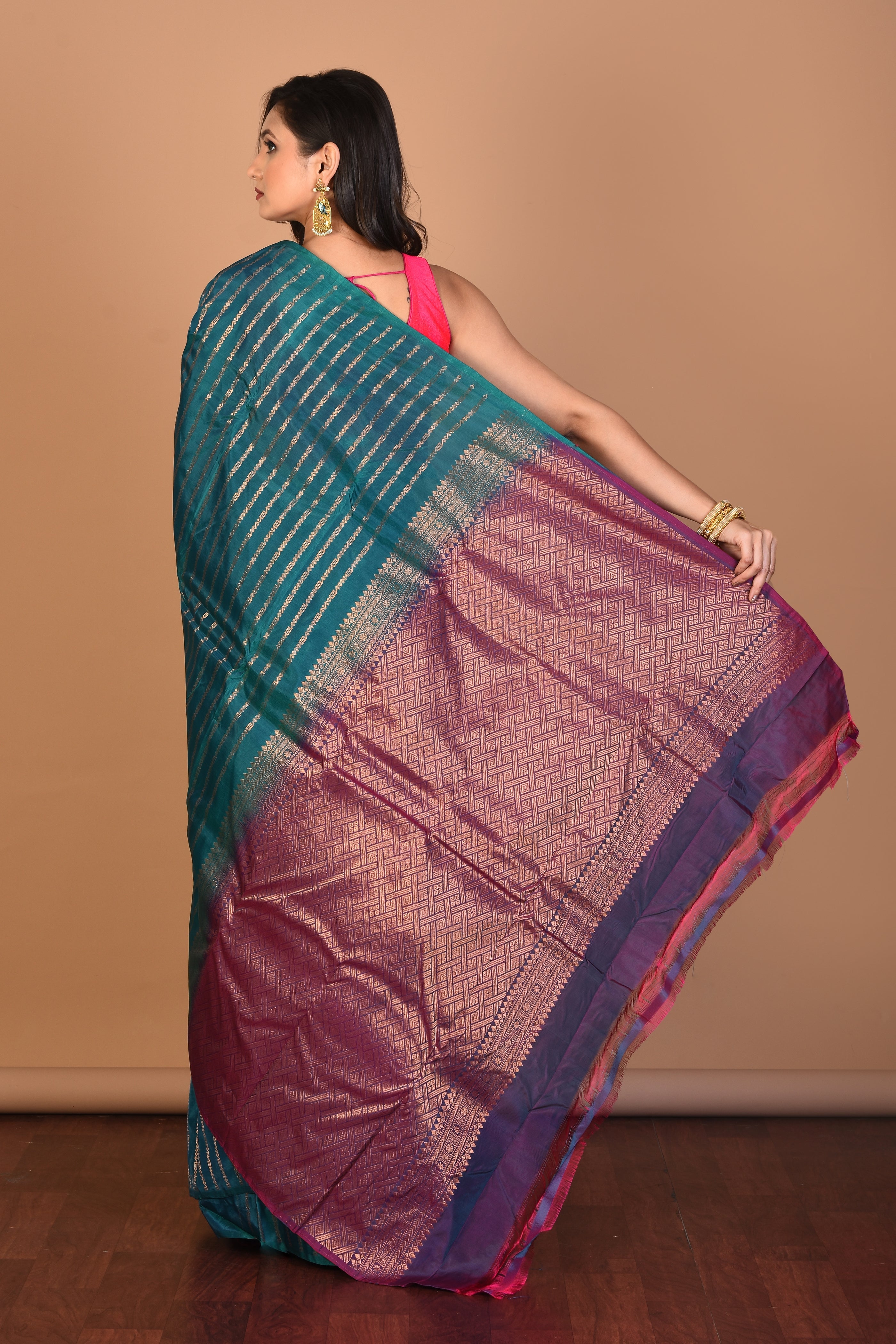 Blue Borderless Blended Kanjivaram Silk Saree with Blouse Piece - Keya Seth Exclusive