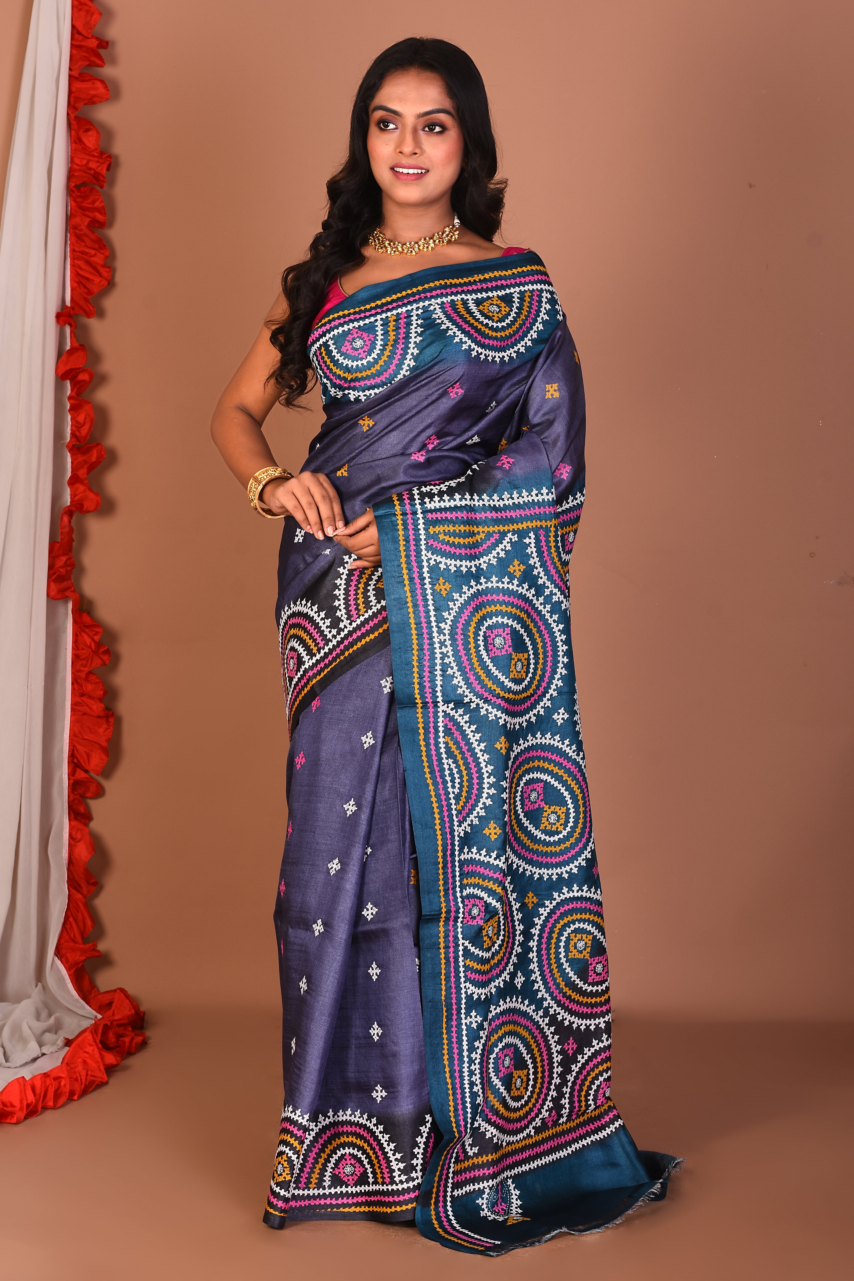Black Katha Stitch Saree - Keya Seth Exclusive