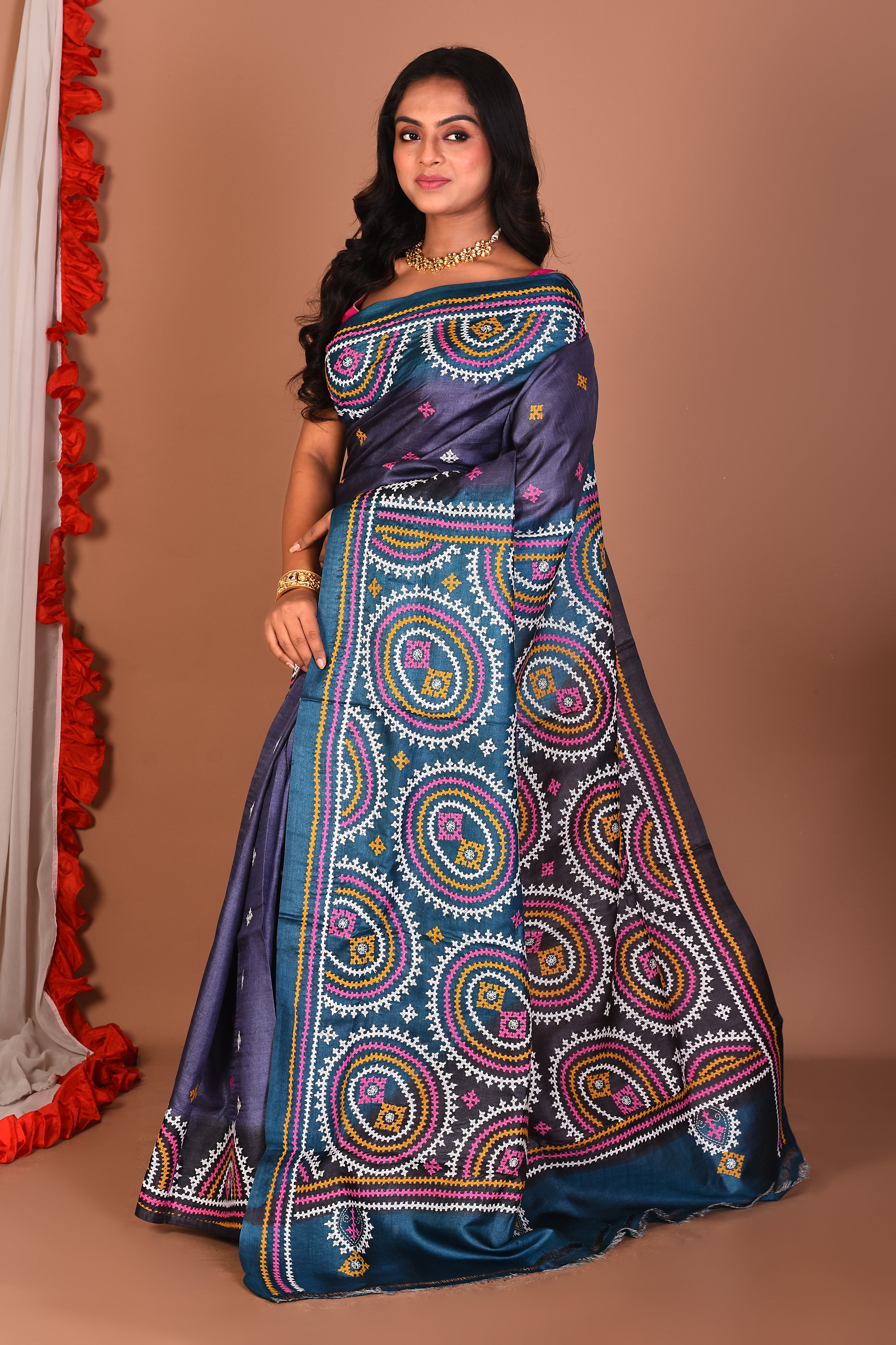 Black Katha Stitch Saree - Keya Seth Exclusive