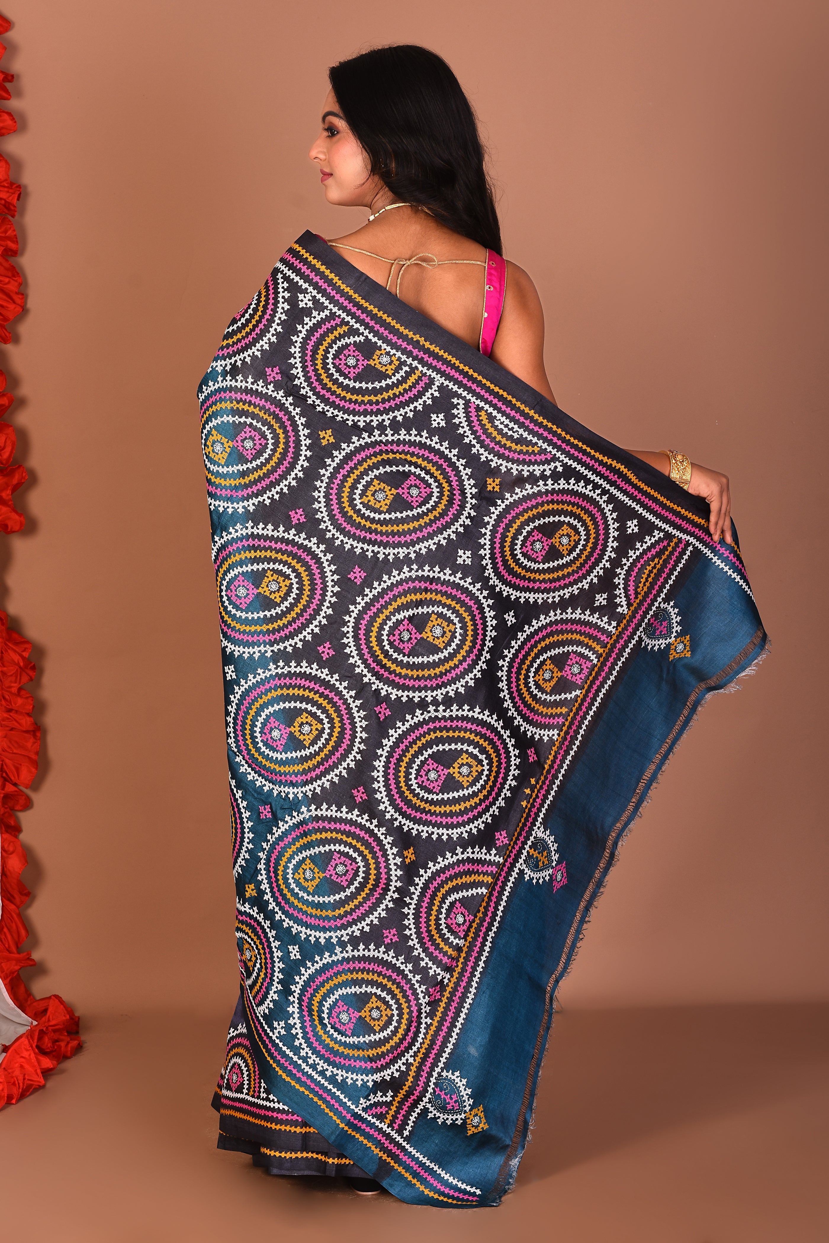 Black Katha Stitch Saree - Keya Seth Exclusive