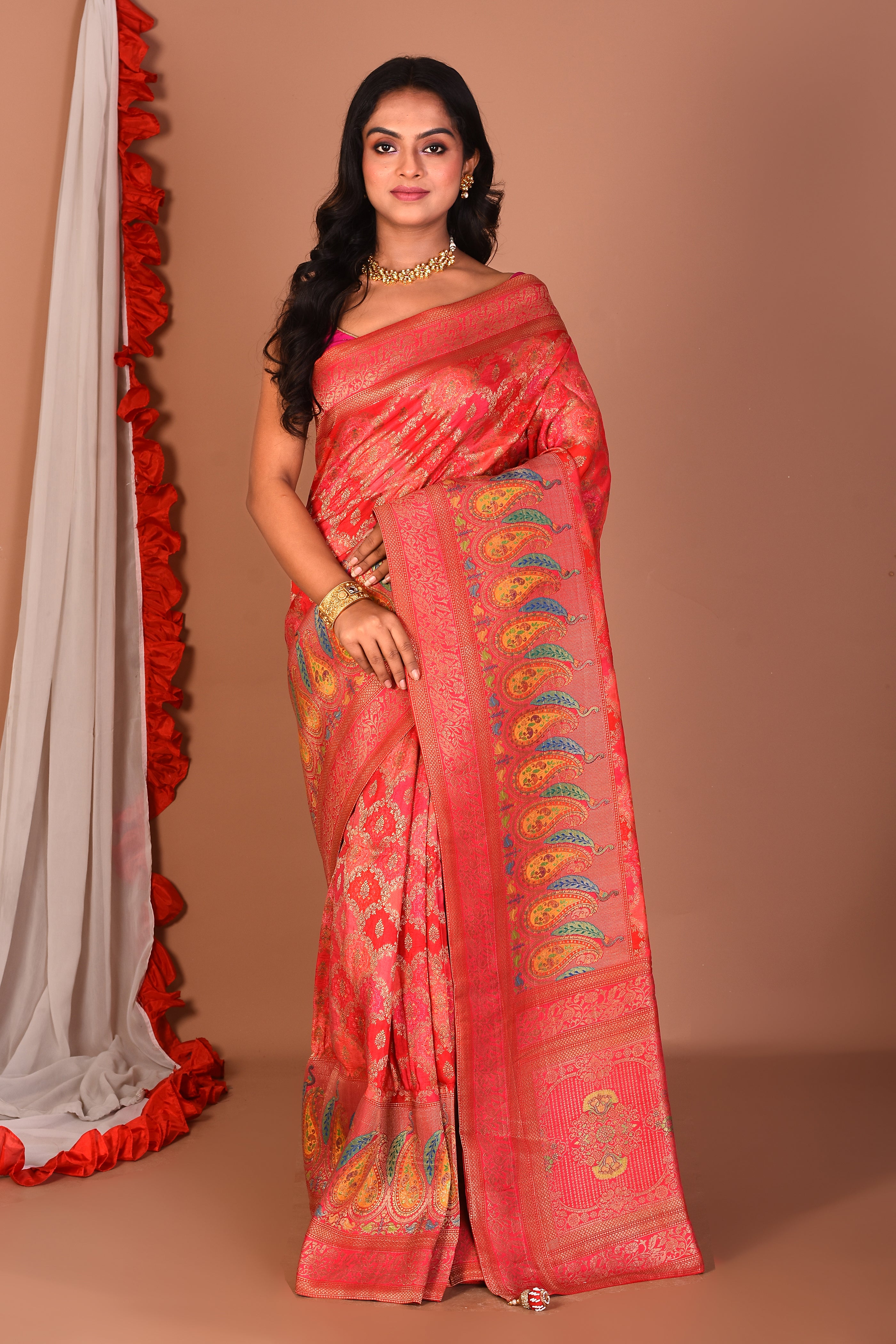 Deep Pink Blended Printed Silk Saree - Keya Seth Exclusive