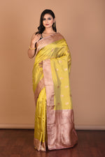 Load image into Gallery viewer, Light Yellow Pure Katan Silk Saree with Blouse Piece - Keya Seth Exclusive
