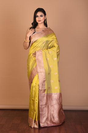 Light Yellow Pure Katan Silk Saree with Blouse Piece - Keya Seth Exclusive