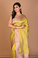 Load image into Gallery viewer, Light Yellow Pure Katan Silk Saree with Blouse Piece - Keya Seth Exclusive
