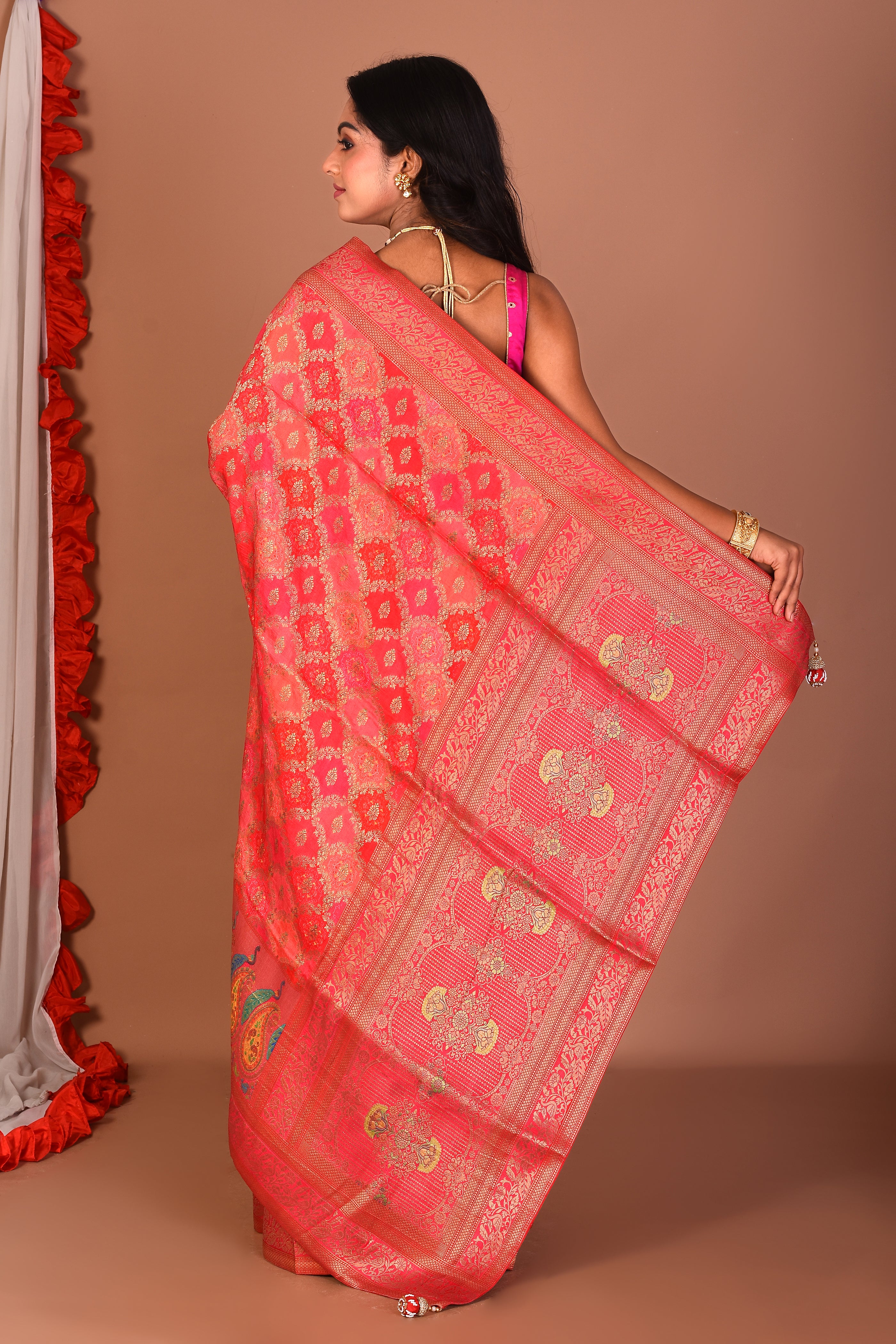 Deep Pink Blended Printed Silk Saree - Keya Seth Exclusive