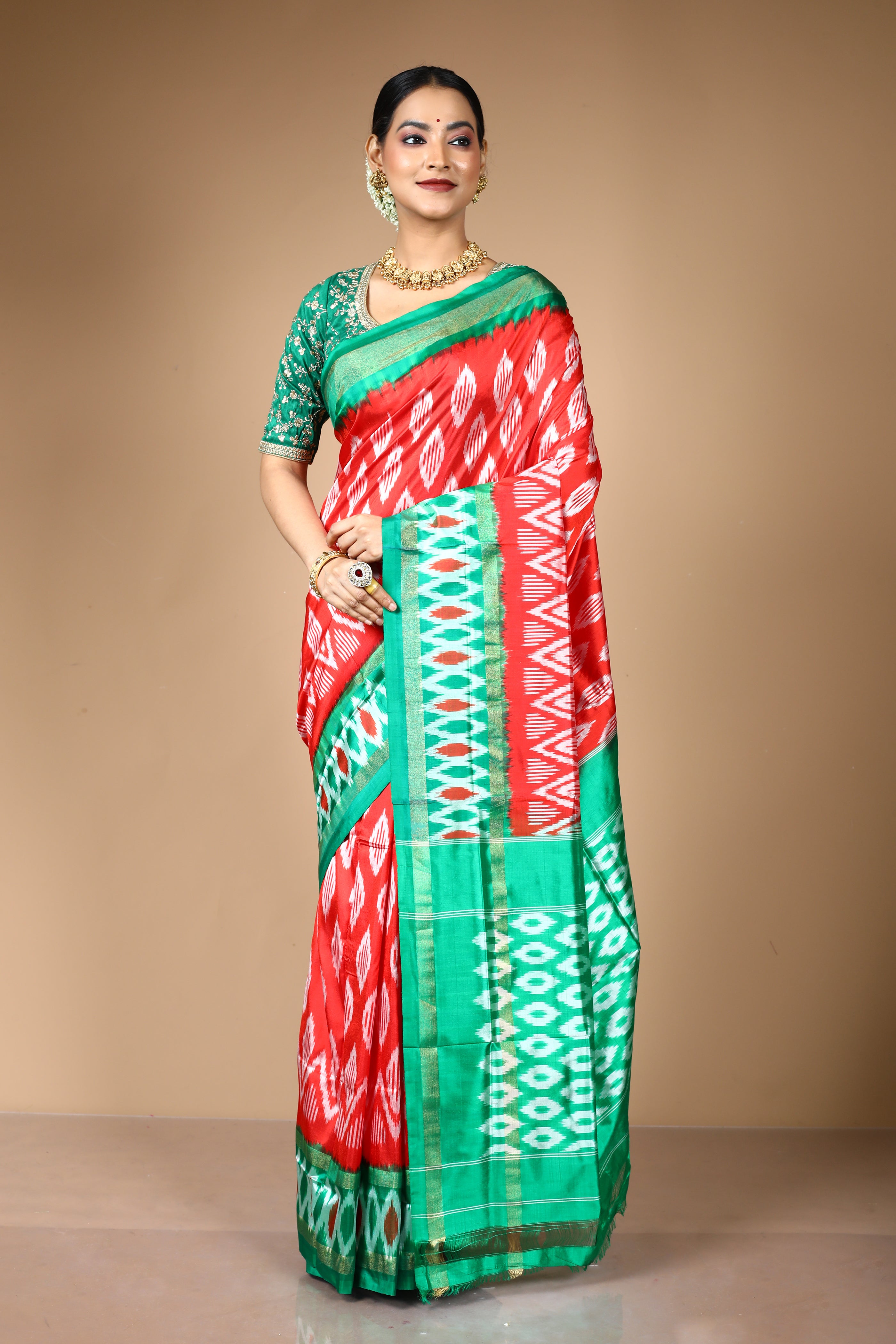 Red Pure Ikkat Silk Saree