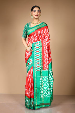 Red Pure Ikkat Silk Saree