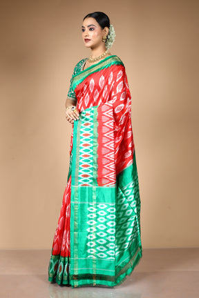 Red Pure Ikkat Silk Saree