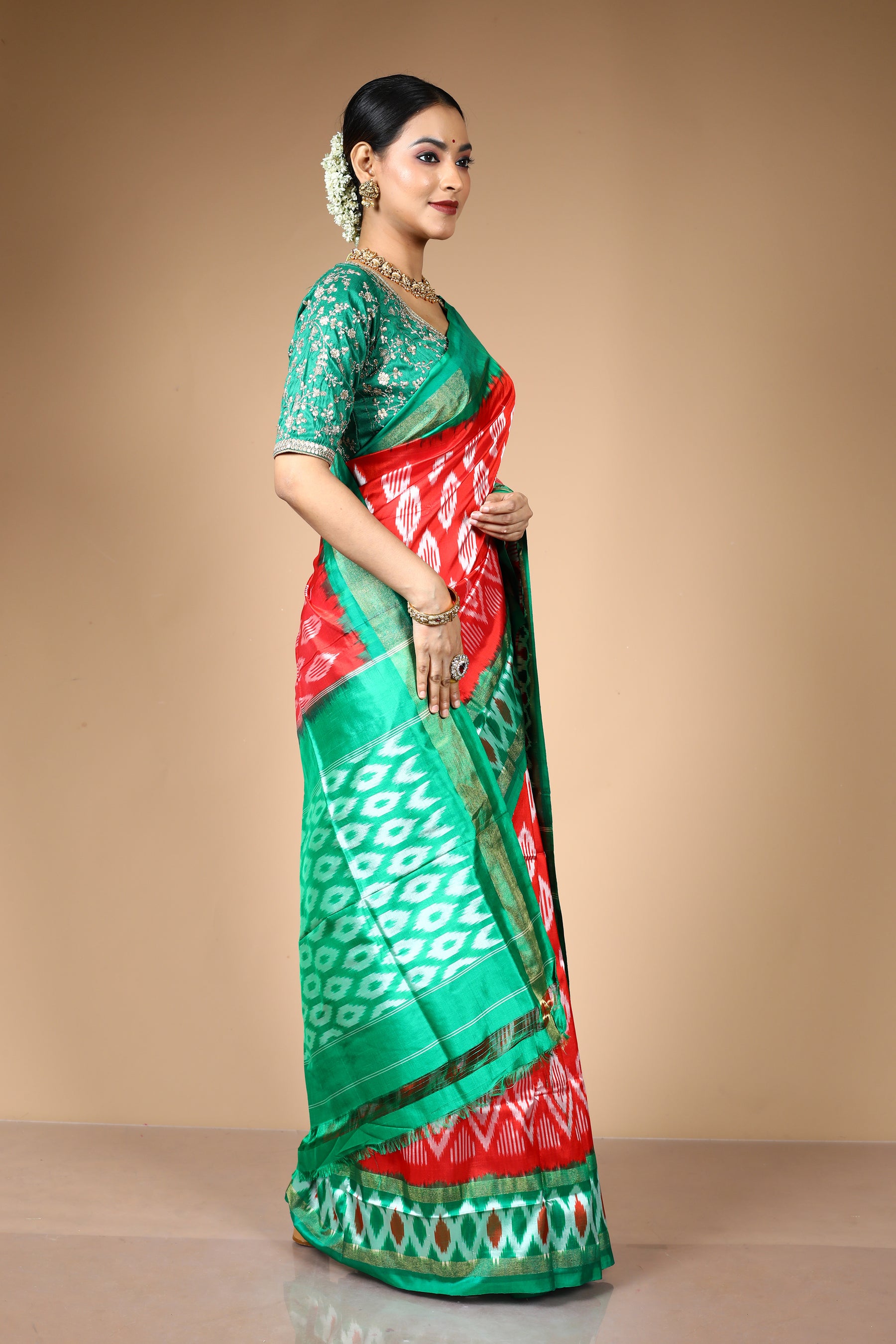 Red Pure Ikkat Silk Saree