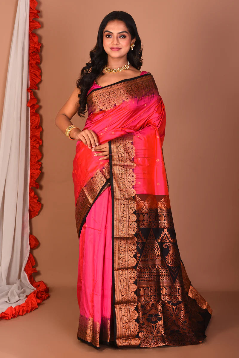 Dual Tone Pink Pure Kanjivaram Silk Saree - Keya Seth Exclusive