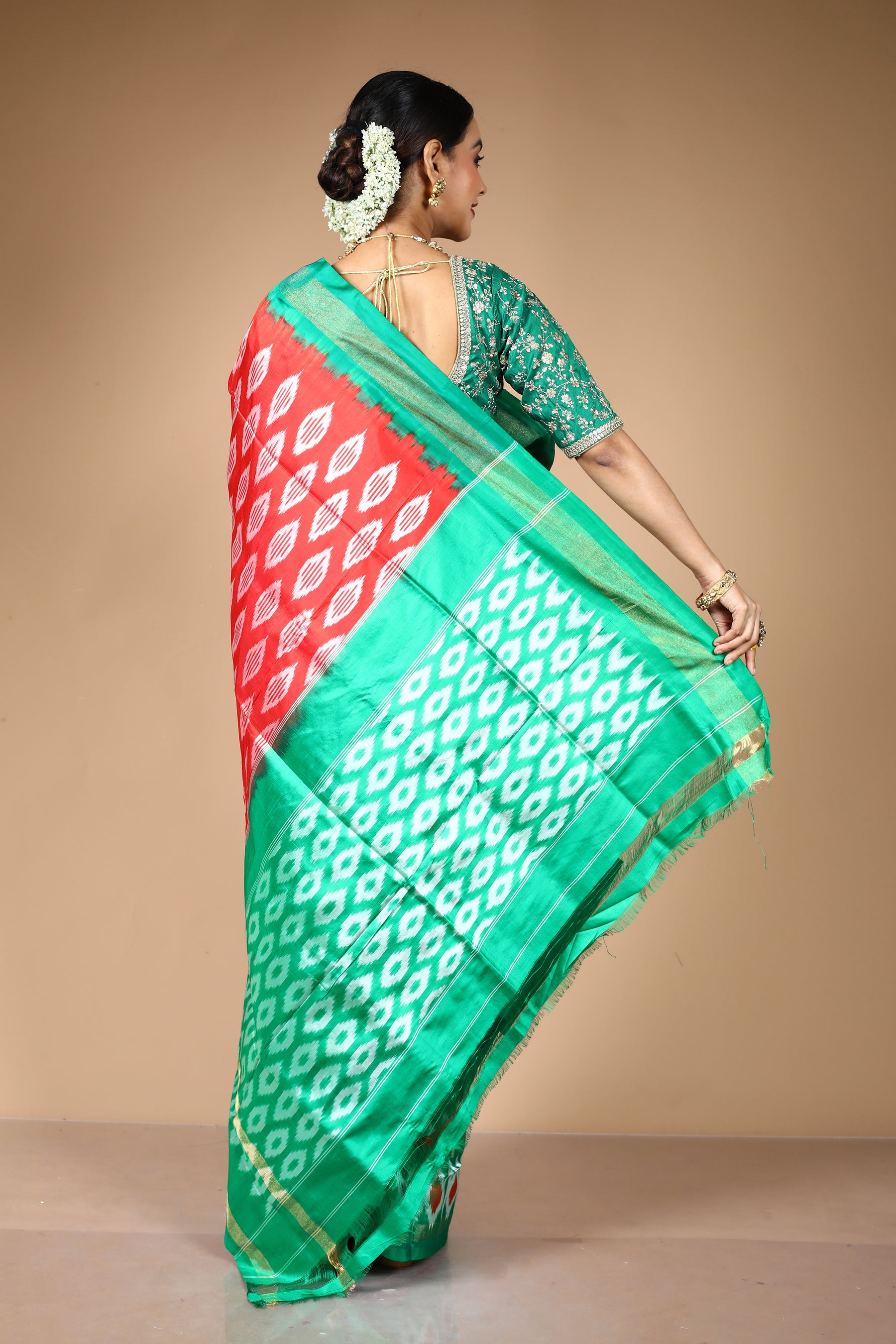 Red Pure Ikkat Silk Saree