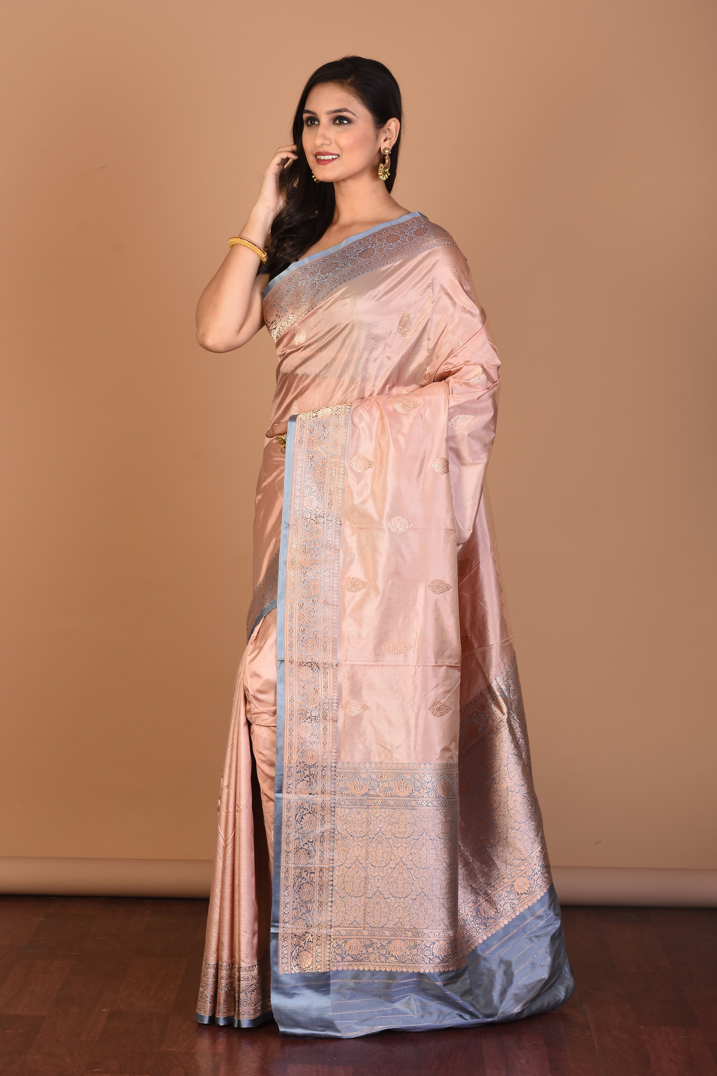 Cream Pure Katan Silk Saree with Blouse Piece - Keya Seth Exclusive