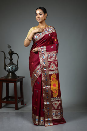 Wine Baluchari Saree