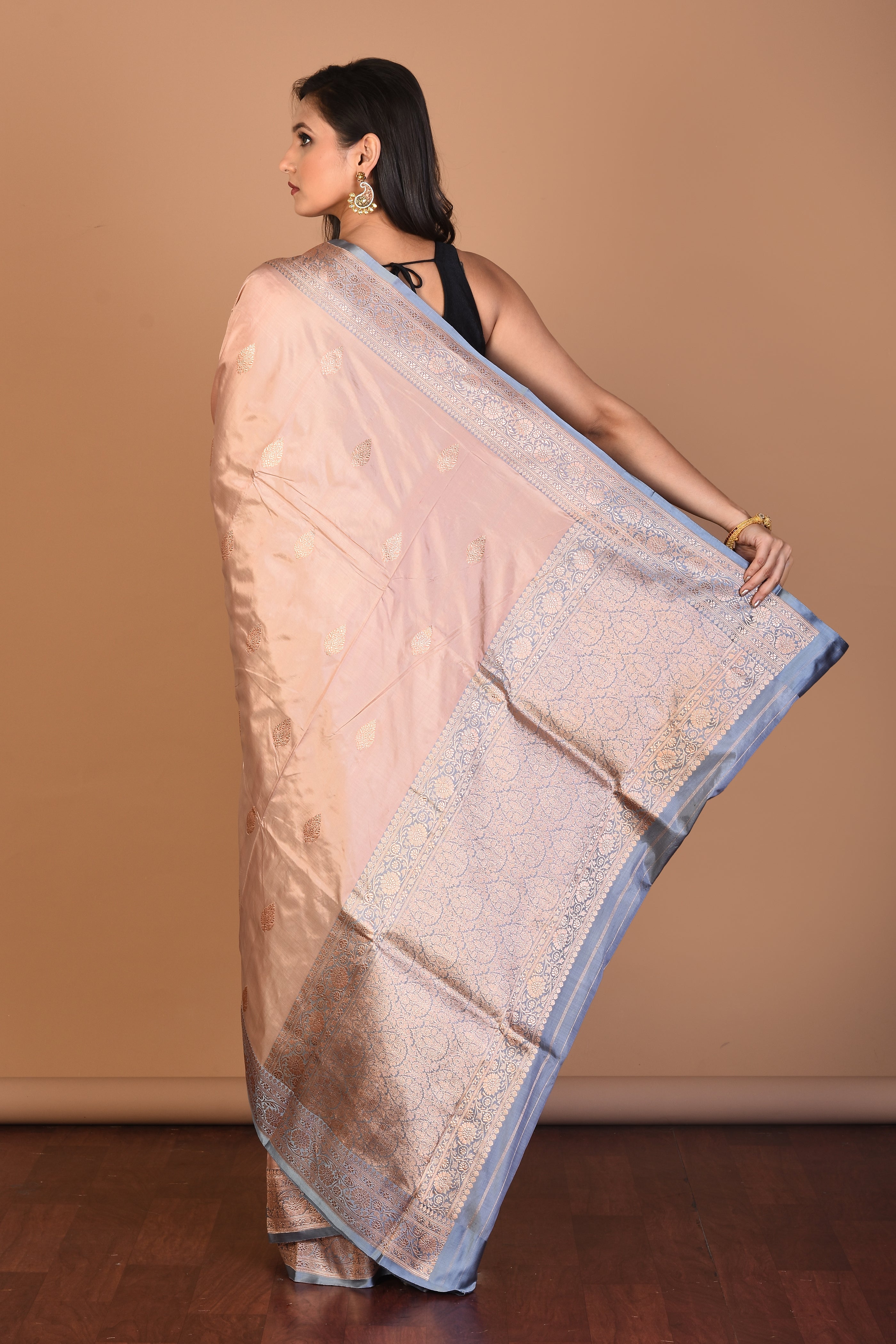 Cream Pure Katan Silk Saree with Blouse Piece - Keya Seth Exclusive