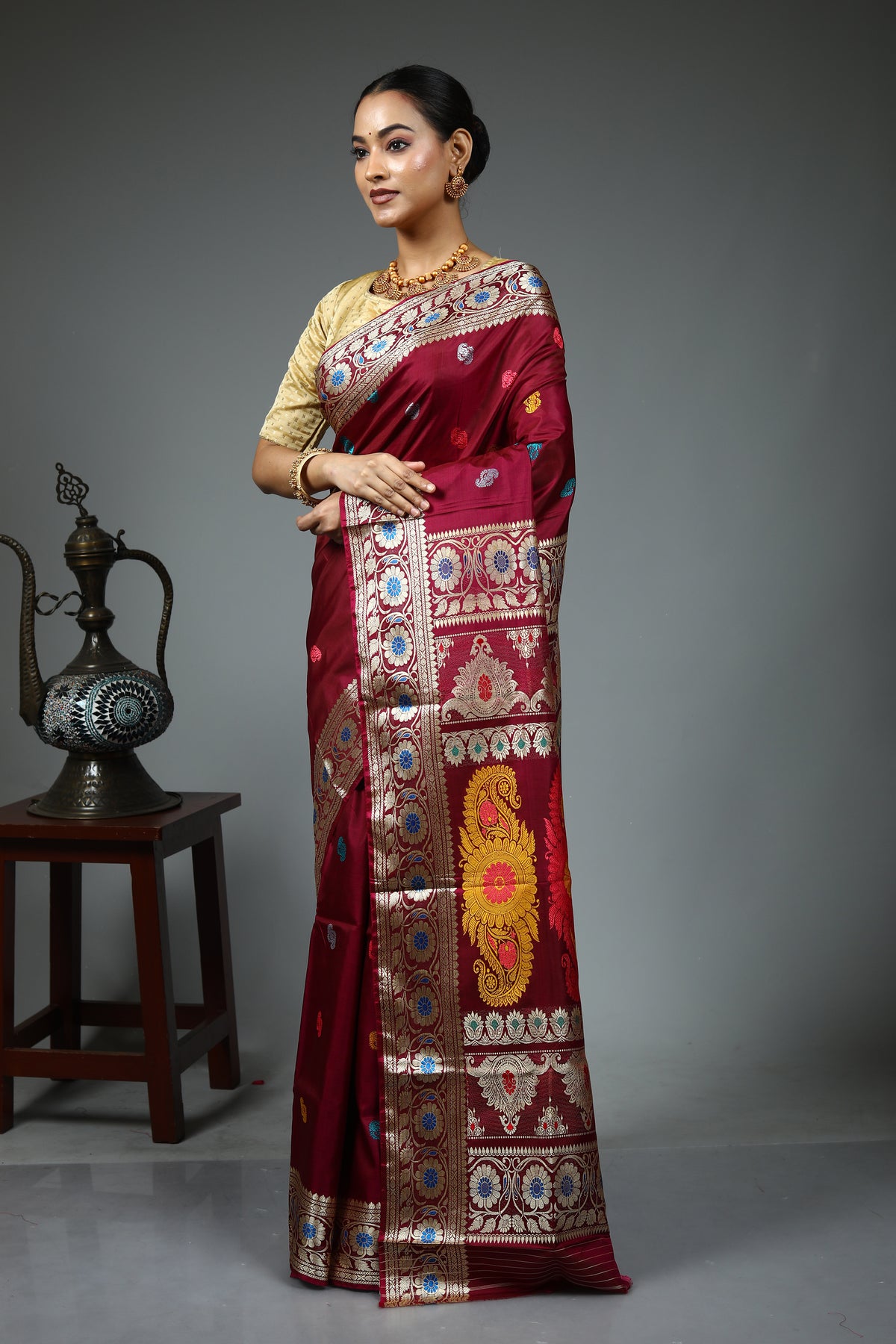 Wine Baluchari Saree