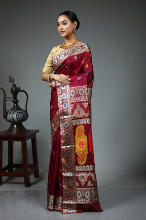 Wine Baluchari Saree