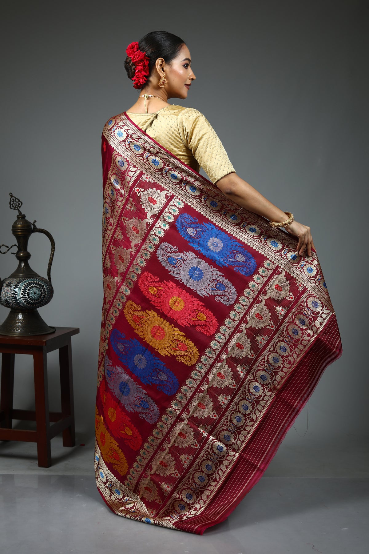 Wine Baluchari Saree