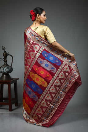 Wine Baluchari Saree