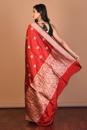 Red Pure Katan Silk Saree with Blouse Piece - Keya Seth Exclusive