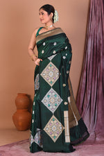 Load image into Gallery viewer, Bottle Green Pure Katan Saree with Golden Zari - Keya Seth Exclusive
