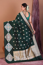 Load image into Gallery viewer, Bottle Green Pure Katan Saree with Golden Zari - Keya Seth Exclusive
