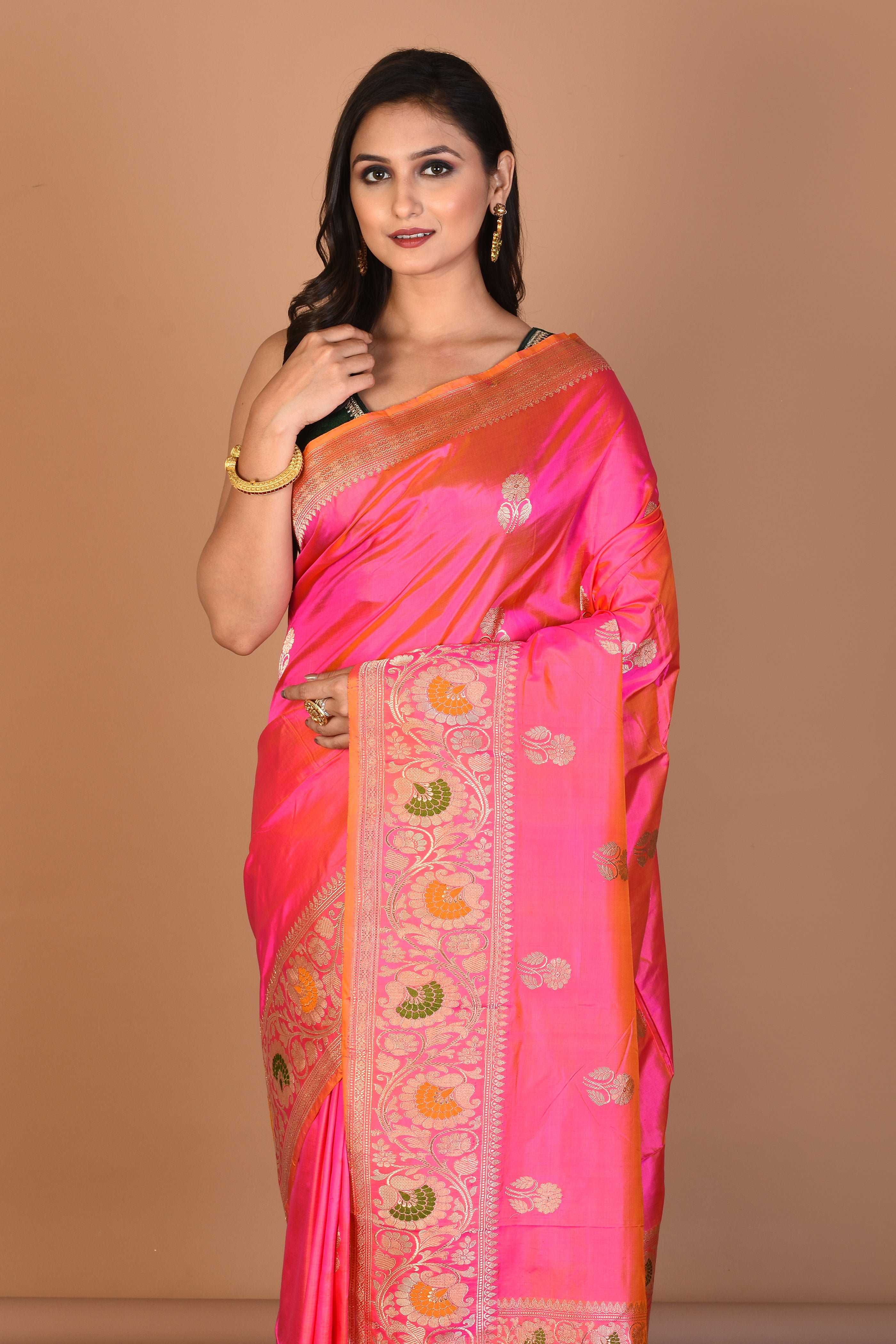 Pink Dual Tone Pure Katan Silk Saree with Blouse Piece - Keya Seth Exclusive