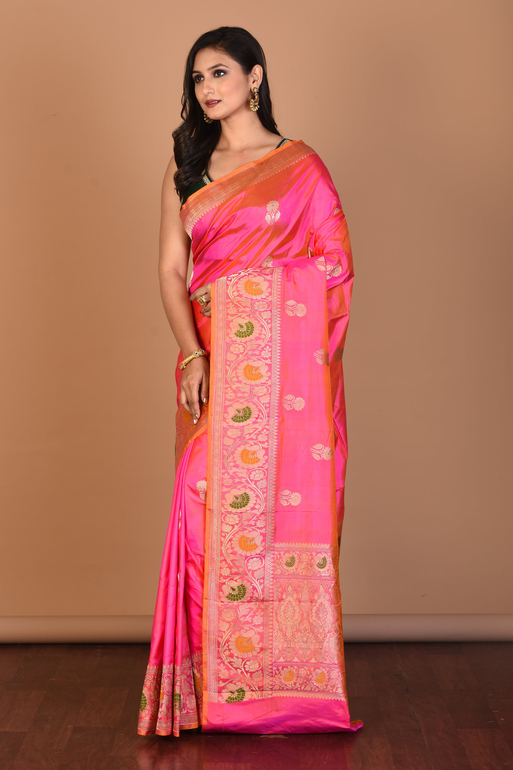 Pink Dual Tone Pure Katan Silk Saree with Blouse Piece - Keya Seth Exclusive