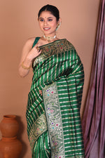 Load image into Gallery viewer, Green Pure Katan Saree with Golden Zari - Keya Seth Exclusive
