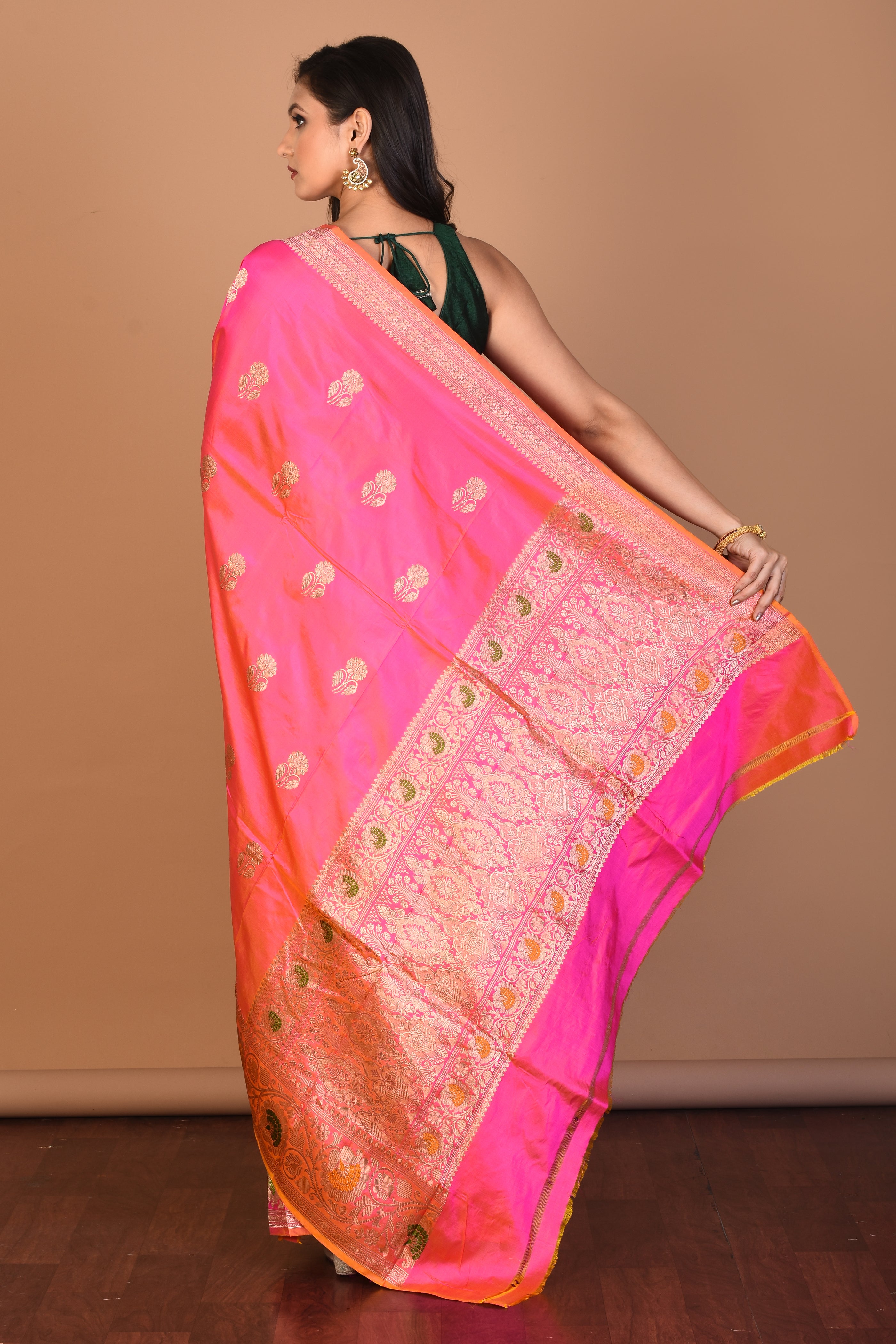 Pink Dual Tone Pure Katan Silk Saree with Blouse Piece - Keya Seth Exclusive