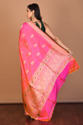 Pink Dual Tone Pure Katan Silk Saree with Blouse Piece - Keya Seth Exclusive