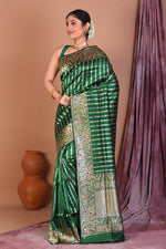 Load image into Gallery viewer, Green Pure Katan Saree with Golden Zari - Keya Seth Exclusive
