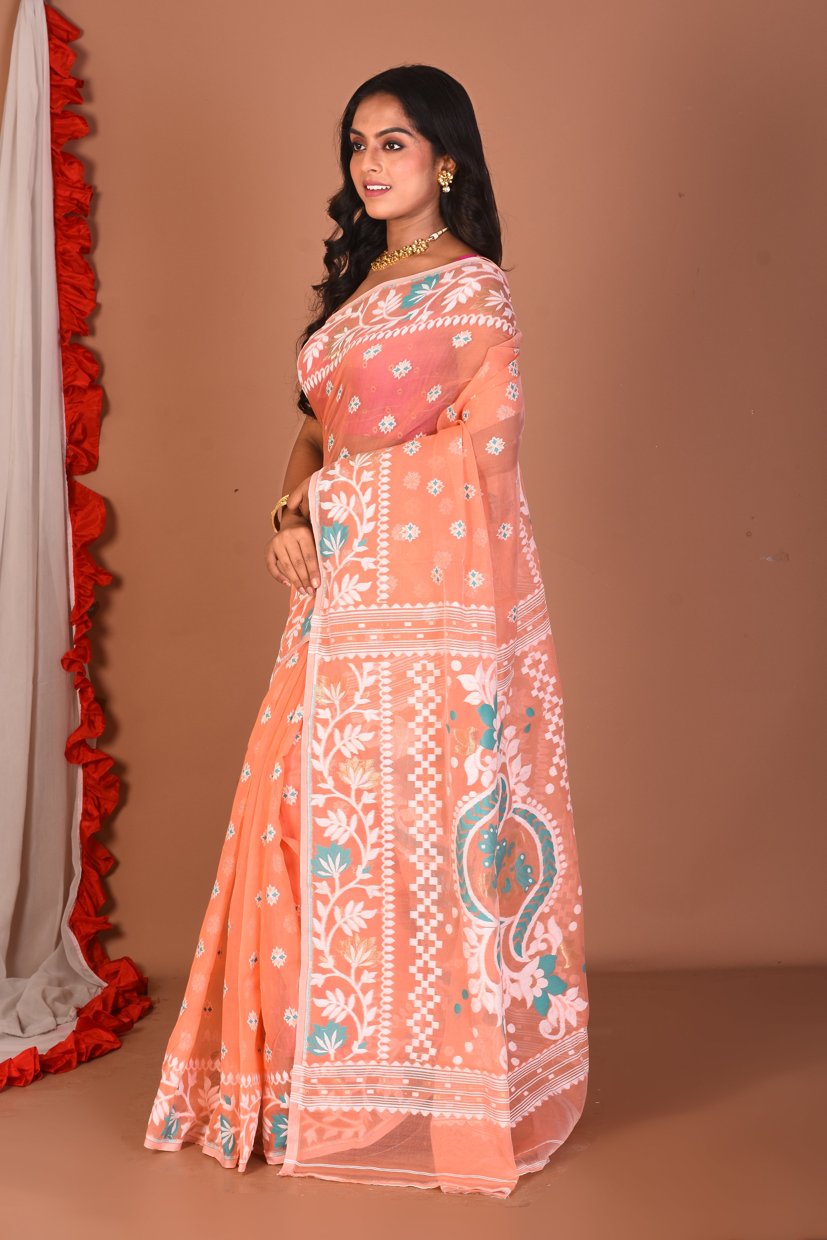 Peach Jamdani Saree - Keya Seth Exclusive