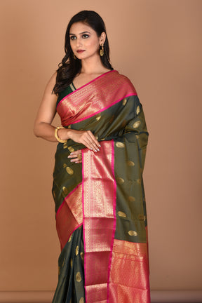 Bottle Green Blended Kanjivaram Silk Saree with Blouse Piece - Keya Seth Exclusive