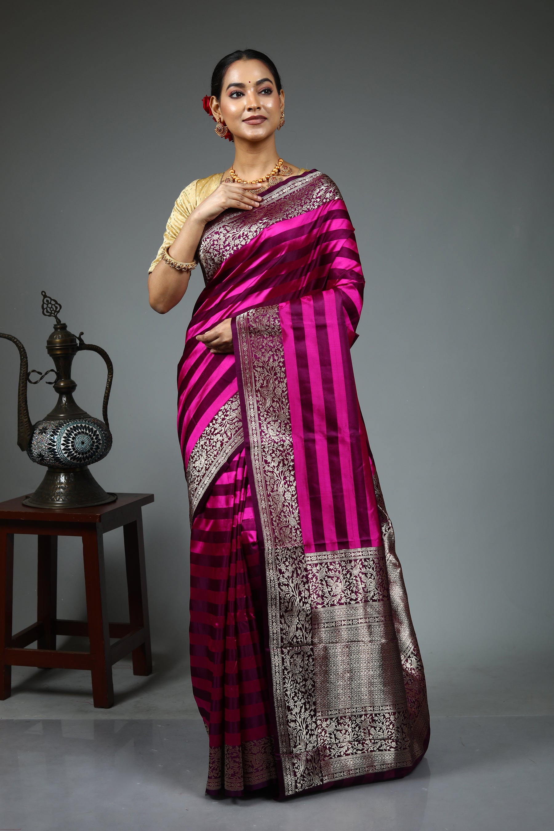 Purple Pure Katan Silk Saree