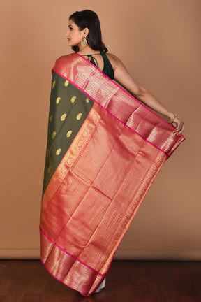 Bottle Green Blended Kanjivaram Silk Saree with Blouse Piece - Keya Seth Exclusive